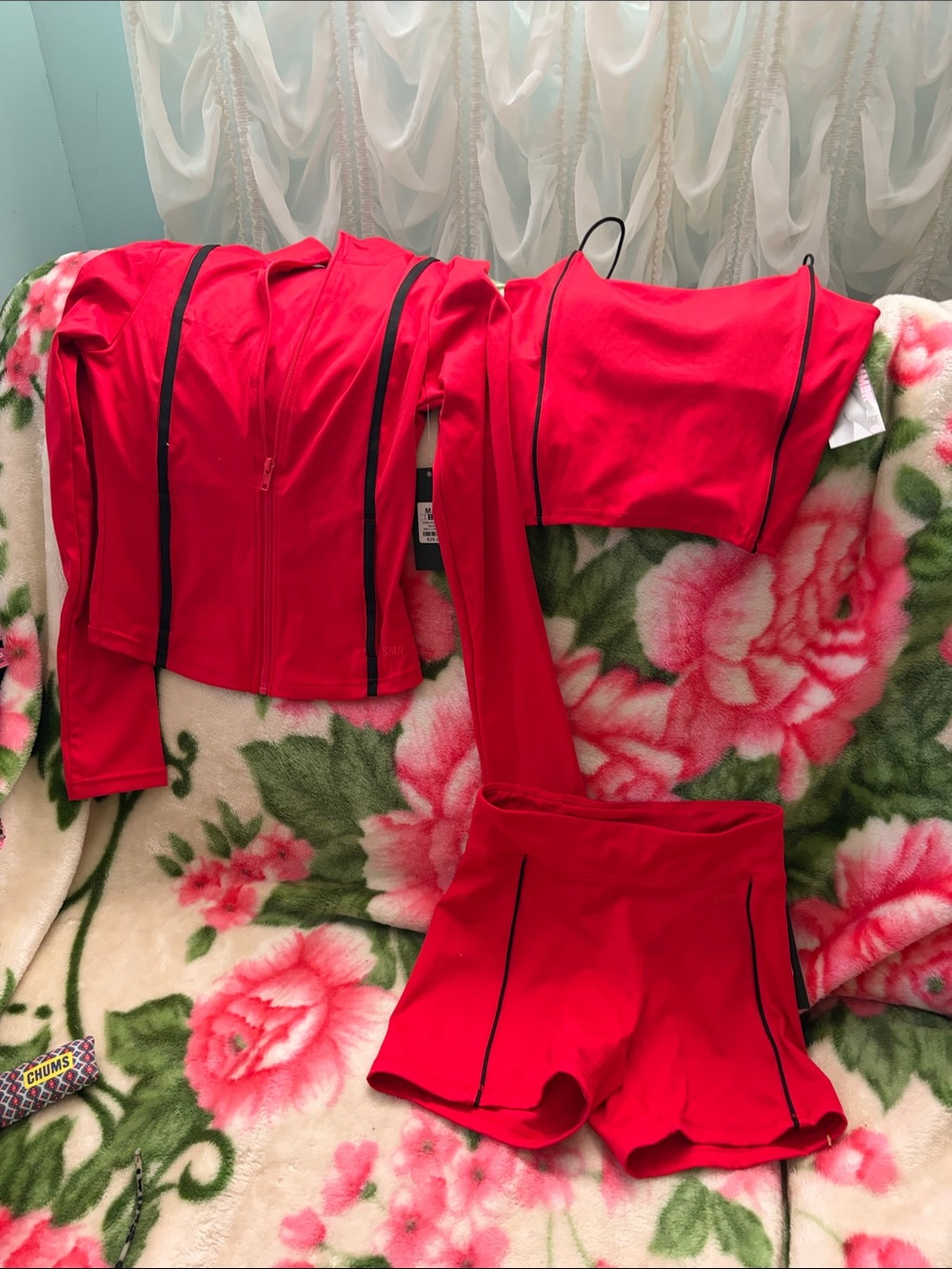 Red Women's 3-Piece Active Swim Set - Jacket, Crop Top & Shorts